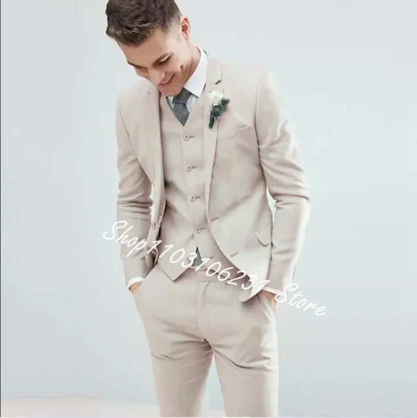 New Men's 3 Pieces Suit Formal Business Notched Lapel Slim Fit Tuxedo Best Men Blazer For Wedding Blazer+Vest+Pant Costume Homme