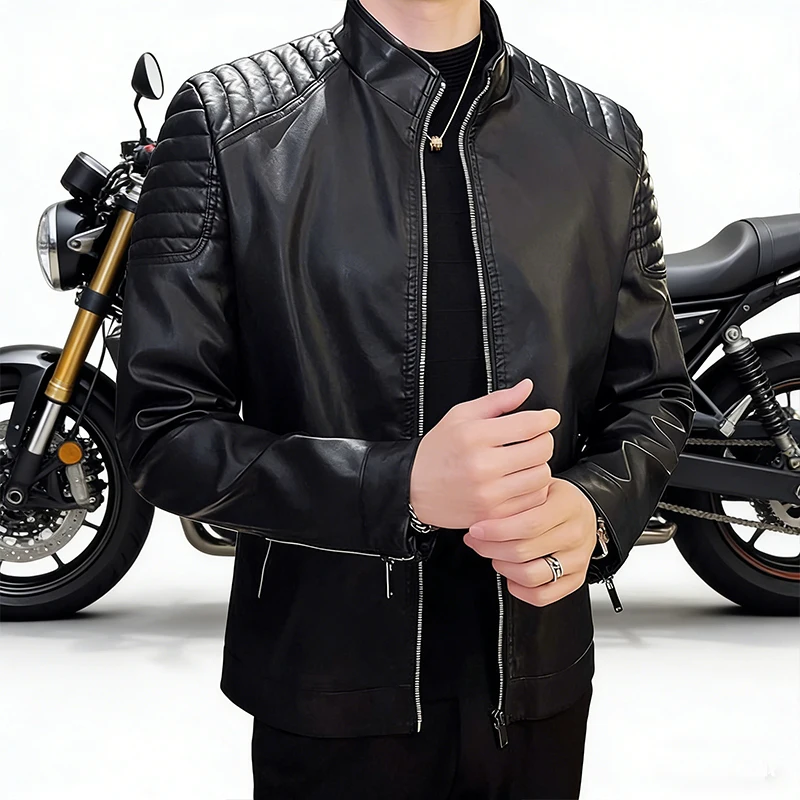 

Мужская кожаная куртка из ПУ кожи, модная мотоциклетная куртка в стиле хип-хоп, мужская однотонная куртка с отложным воротником, мотоциклетная верхняя одежда, уличная одежда, размеры 4XL, 3XL