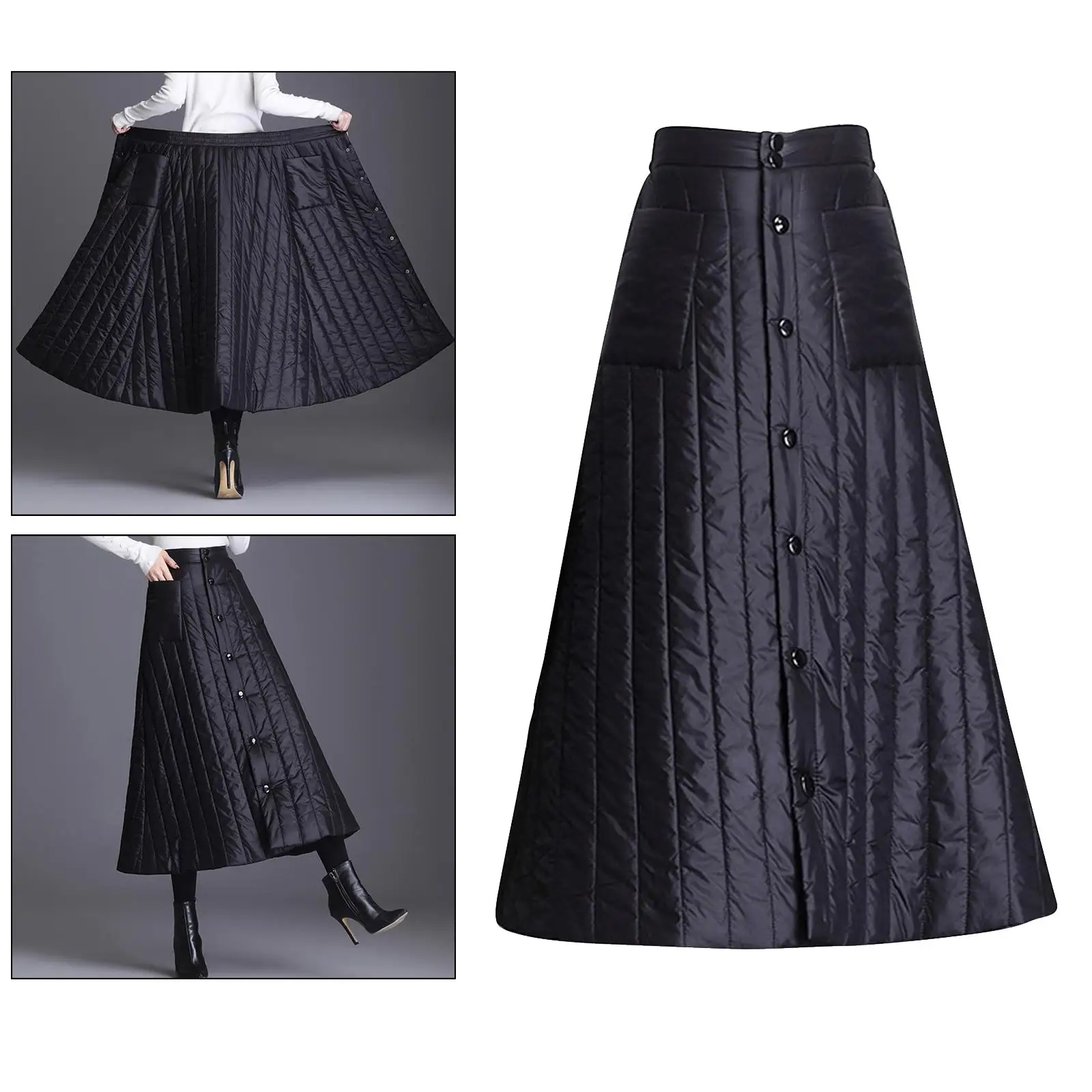 Women’s Button Maxi Quilted Skirt 1 Piece A Line Long Dress Ankle Length 2XL