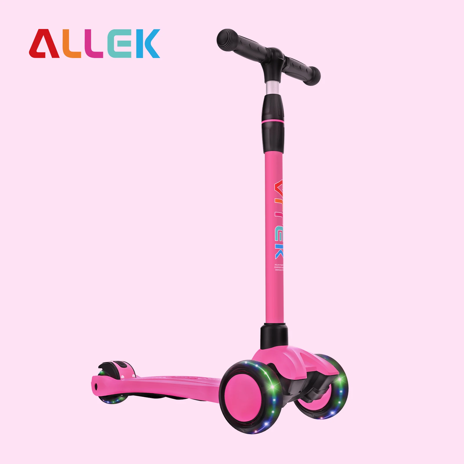 

Allek Kick Scooter 3-Wheeled Push Scooter with PU Light-Up Wheels Adjustable Heights Kids Scooter for Children 3-12yrs Rose Pink