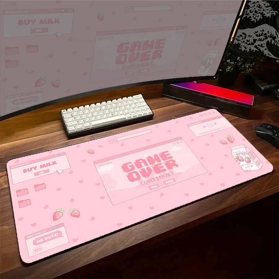 

Large Mousepad Pink Game over Design Mouse Pad Big cute Mouse Mat Computer Gaming Desk Mat 900x400 rubber non-slip Pad