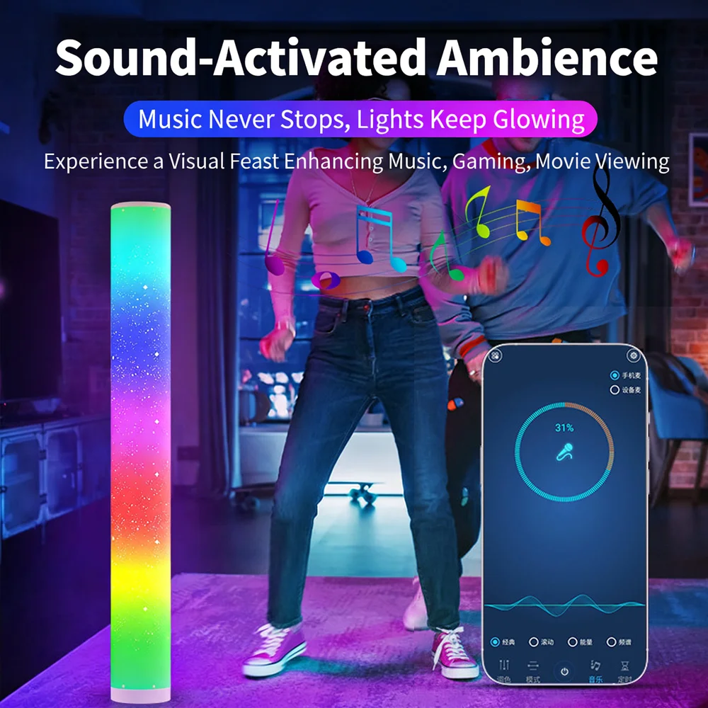 

RGB Cylinder Floor Lamps Starry Effect Music APP Control LED USB Powered Star Lamps for Living Room Bedroom Gaming Streaming 5V