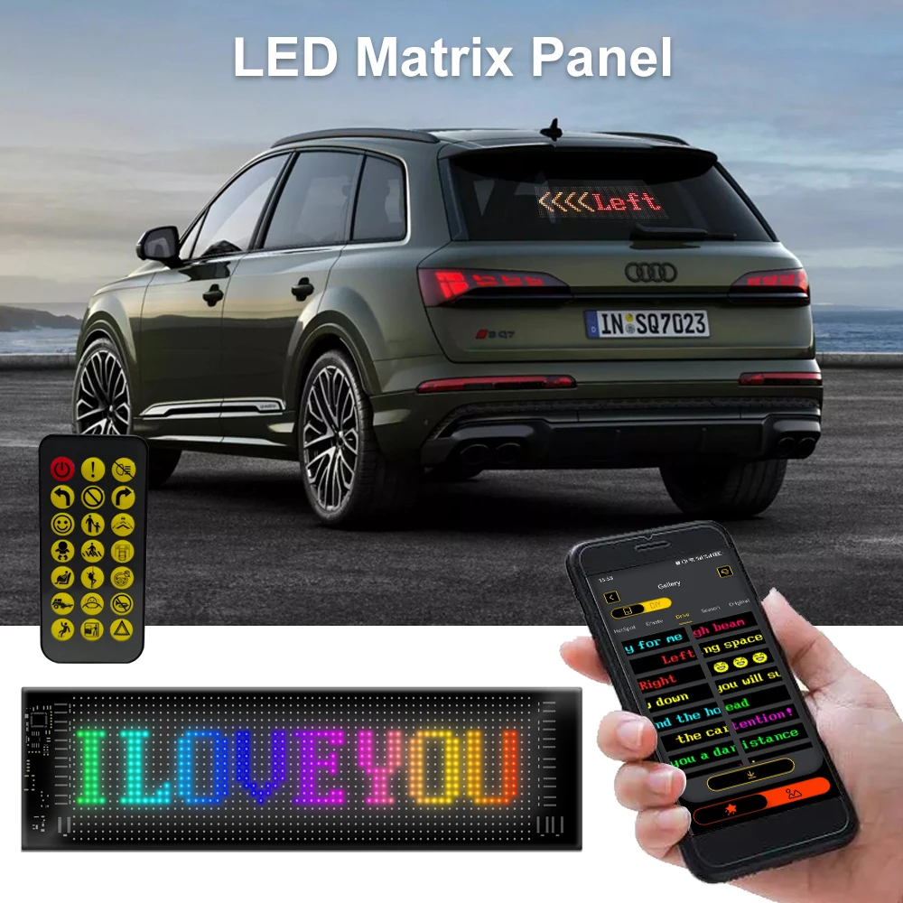 LED Matrix Panel Car Rear Window Display Flexible Screen Night Light DIY USB Bluetooth App Control For Car Store Hotel Bar