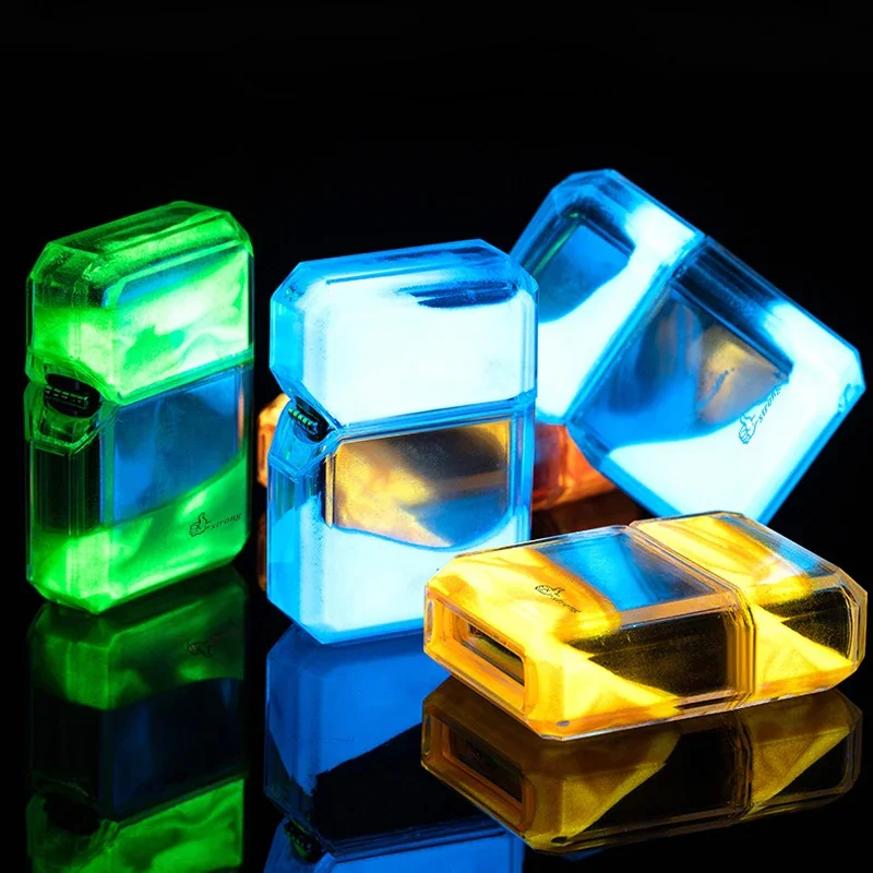 Colorful Night Glow Sand Glowing Lighter Transparent Luminous Quicksand Kerosene Lighter Glitter and Shine Cool Lighters