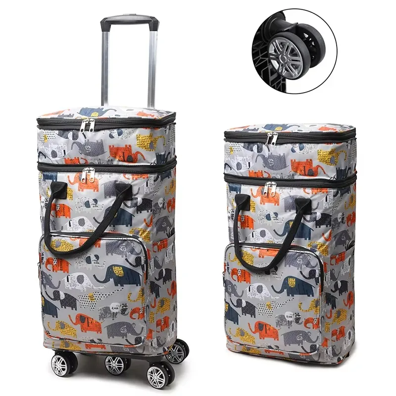 Folding grocery supermarket reusable shopping carts trolley cart bags portable shopping bag with wheels wholesale