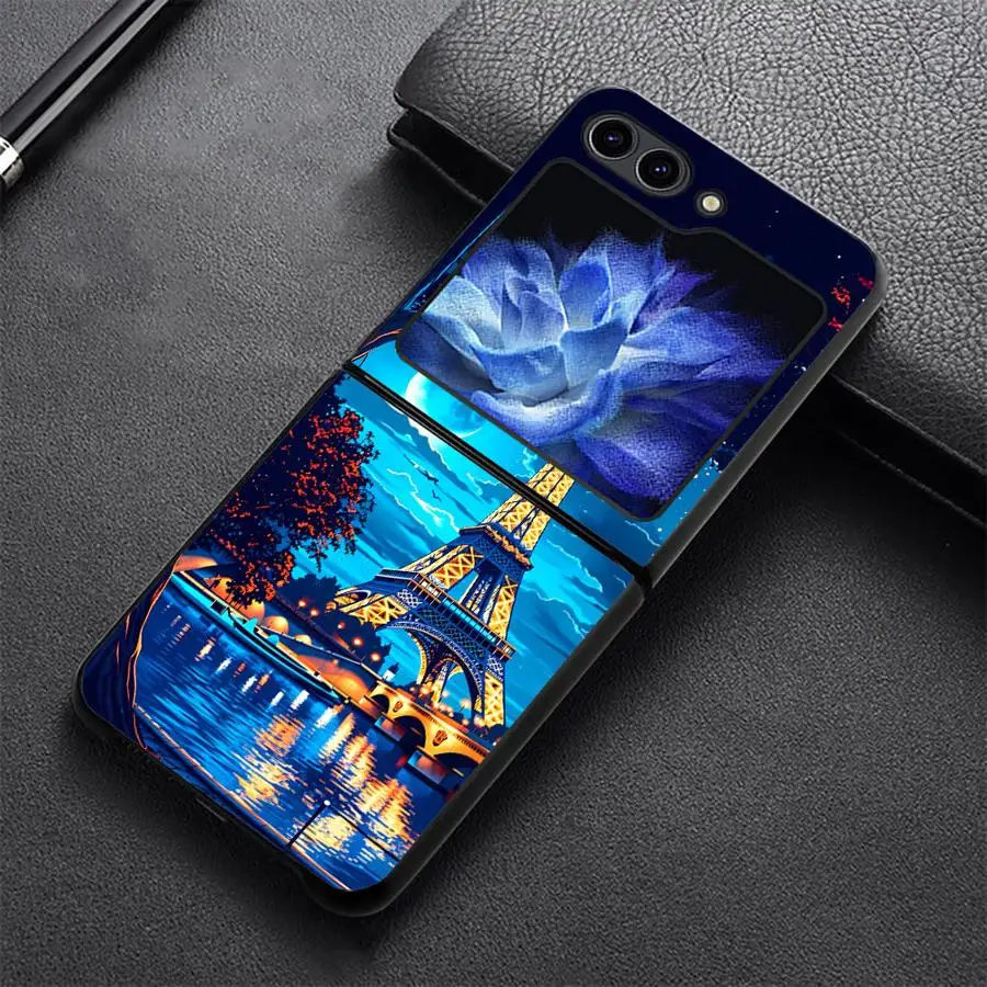 Night Eiffel Tower Phone Shell Funda Case for Samsung Galaxy Z Flip 8 Flip6 Flip7 FE Flip4 Z Flip 7 6 5 4 3 Flip3 Flip5