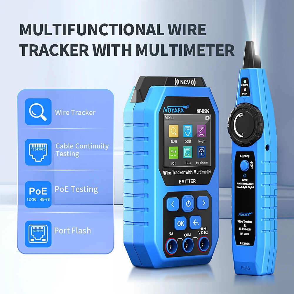 NOYAFA NF-B509 Multimeter Netzwerkkabeltester Ethernet-Kabeltester POE-Tester Port blinkt NCV Anti-Burn AC DC Voltmeter