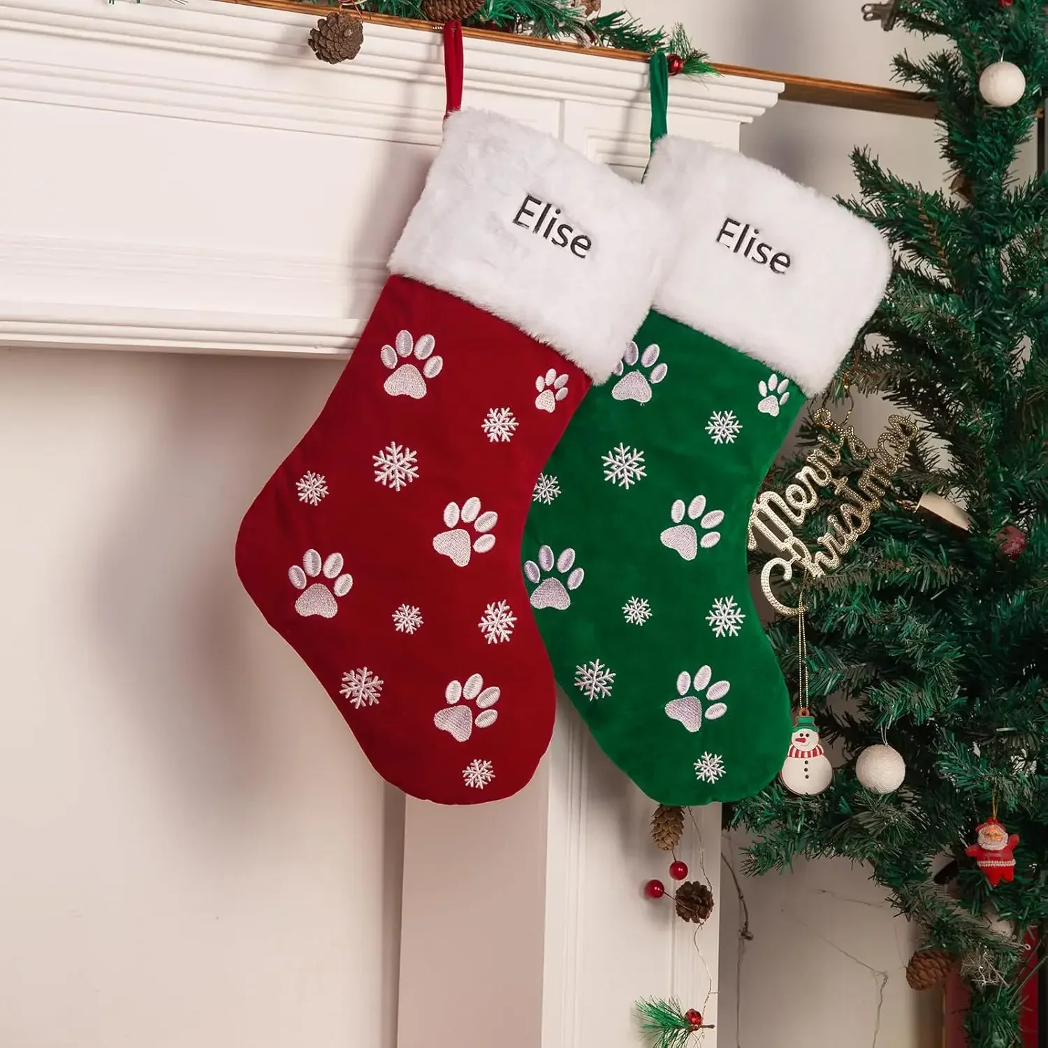 Personalized Dog Christmas Stocking, Customized Christmas Ctockings with Name Paw & Bone Shape Dog Cat Stocking