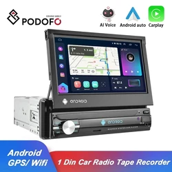 Podofo-Car Multimedia Video Player, Android, 1 Din, gravador de rádio, navegação GPS, 7 