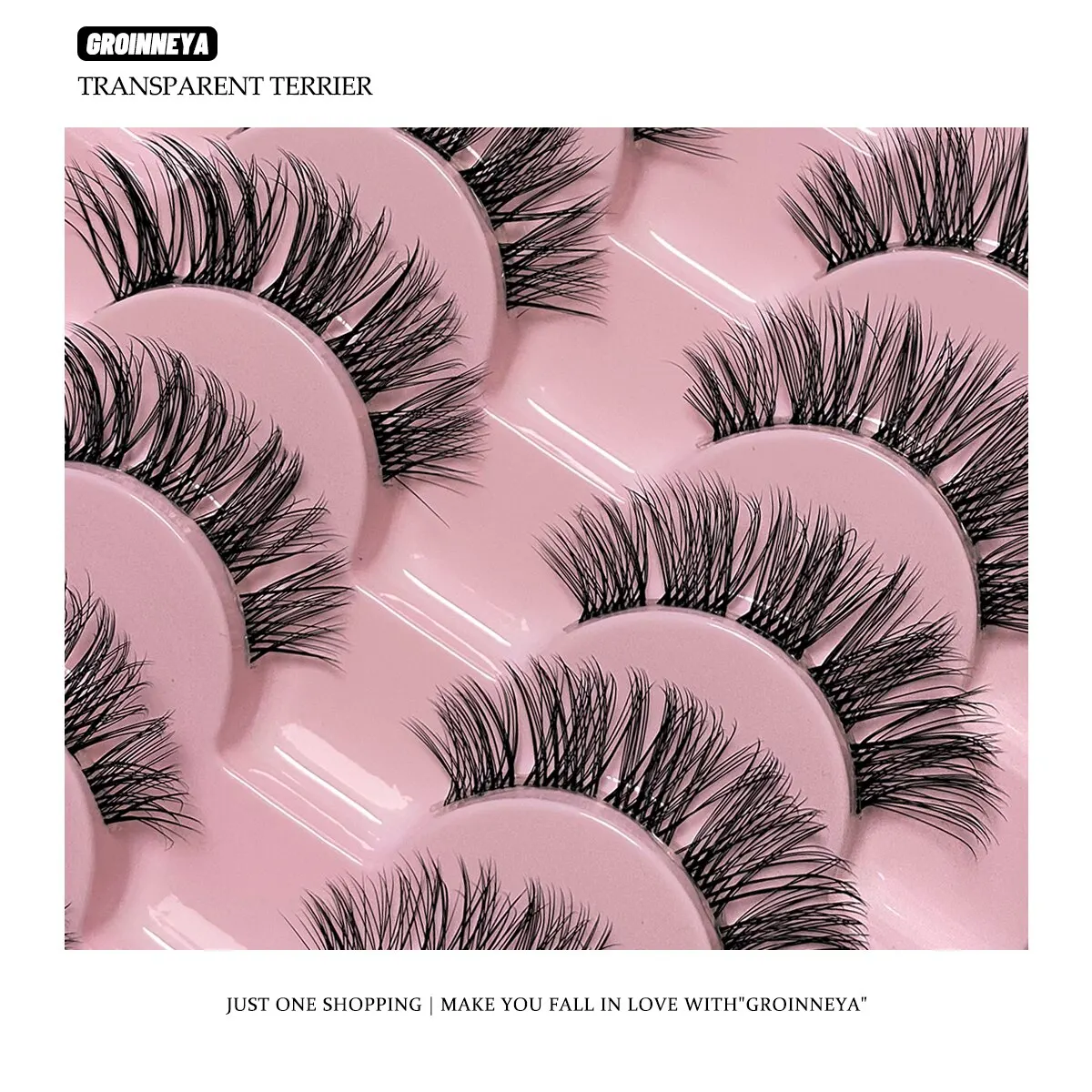 GROINNEYA-pestañas postizas de visón 3D, extensión de pestañas de Manga Natural, banda Invisible, 10 pares