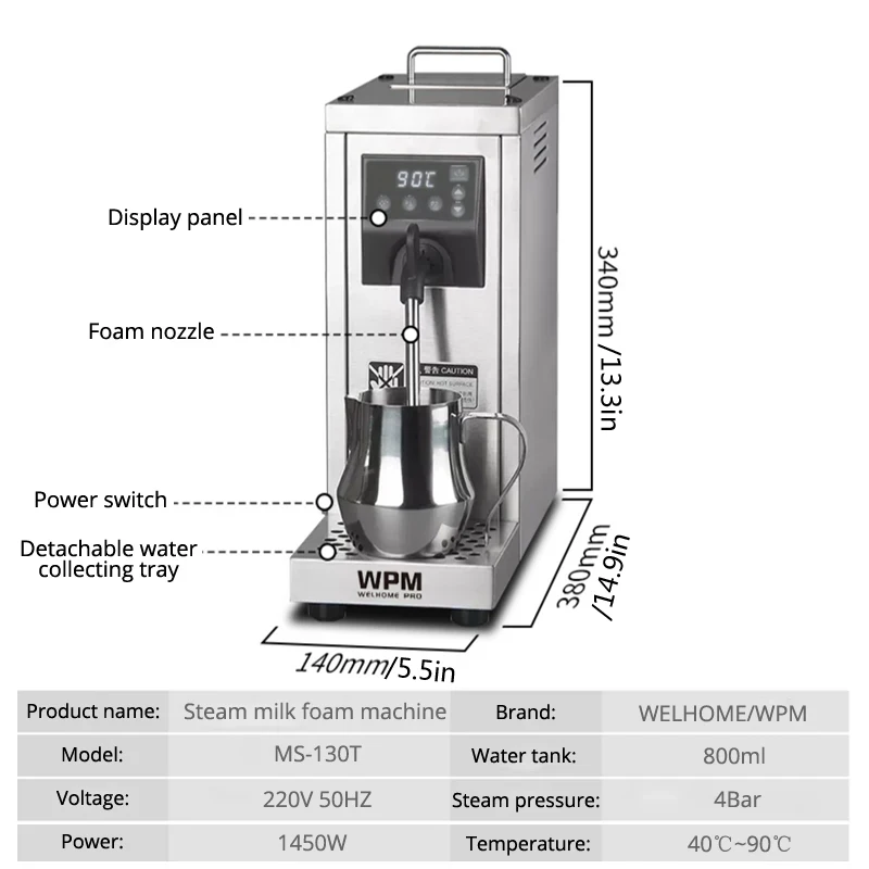 商業ミルク泡立て機ステンレス鋼プロフェッショナルミルクバブラーミルクスチーマーカプチーノとラテ用