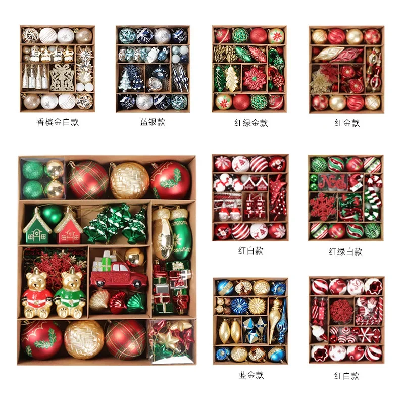 70pcs New Christmas Balls Ornaments Xmas Tree Party Pendant Special-shaped Printed Decoration Christmas Spheres