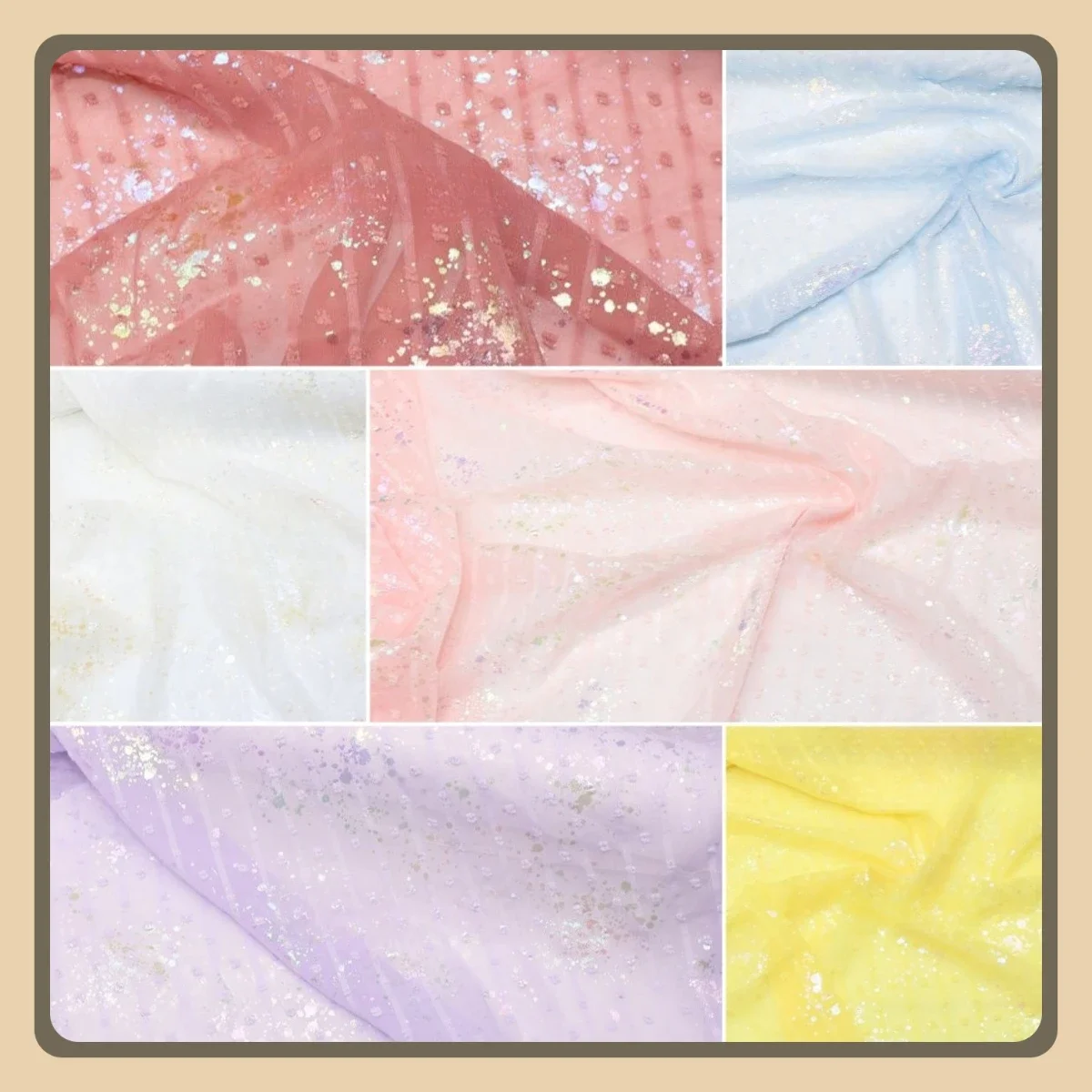 Tessuto con paillettes iridescenti in chiffon a righe punteggiate jacquard per gonna, abito, camicetta, donna, materiale per abbigliamento lucido fai da te