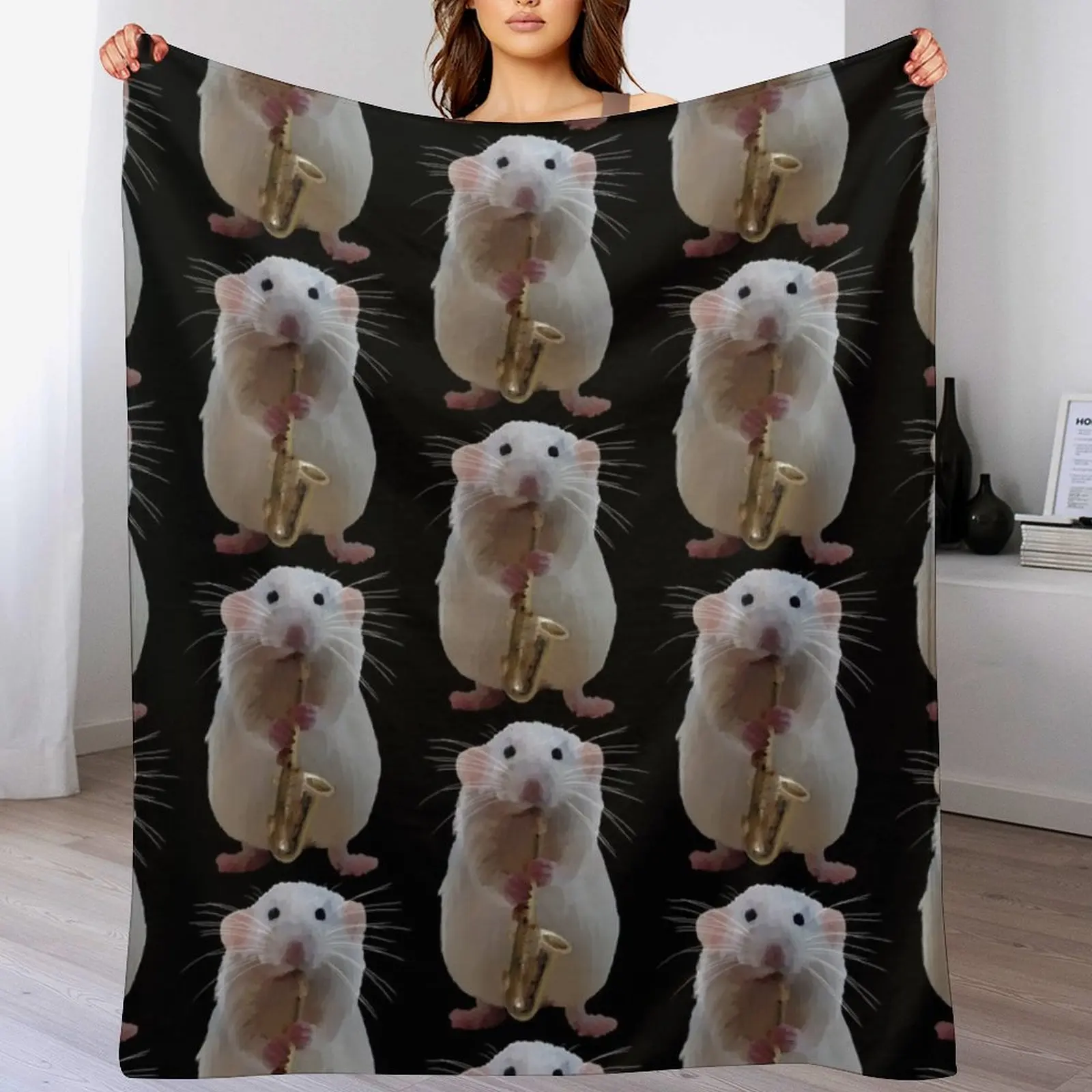 

Rat playing the Saxophone Throw Blanket Soft Breathable Blanket for Night Sleeping