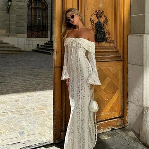 Party dress with feminine transparent lace, wide sleeves female, dresses wrapped in the chest, dresses by the sea, sexy, summer, 2022 10 Main Sales Dress One Shoulder Only - №10