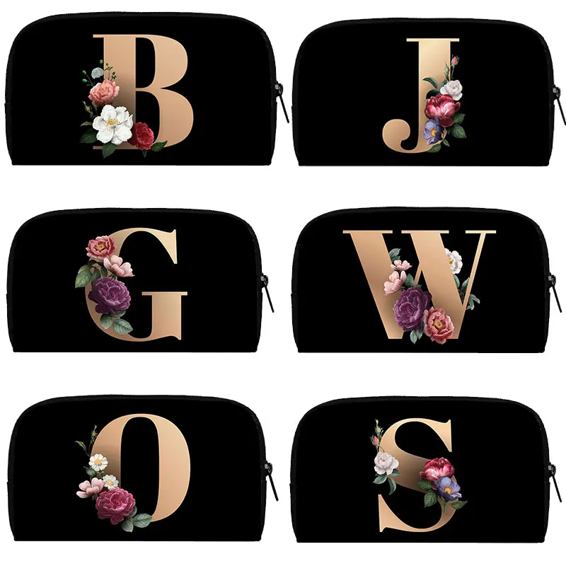 26 Initial Letter Flower Coin Purse Fashion A-Z Alphabet Women Men Wallets Clutch Bag Phone Card Holder Lady Long Money Bags