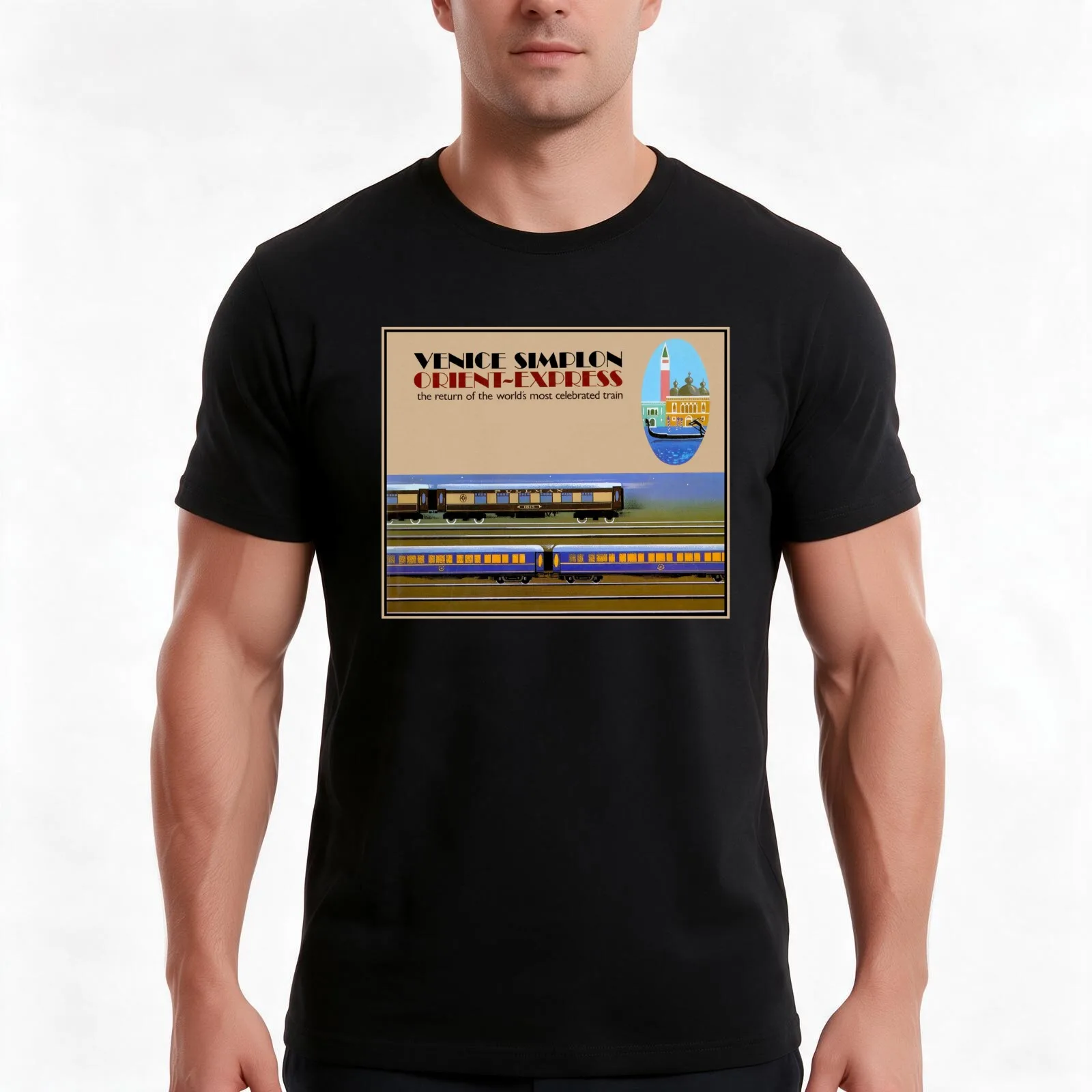 VENICE SIMPLON : Vintage Orient-Express Print T-Shirt, Summer Casual Cotton Tee, Oversized Streetwear Tops, Unisex Men Women