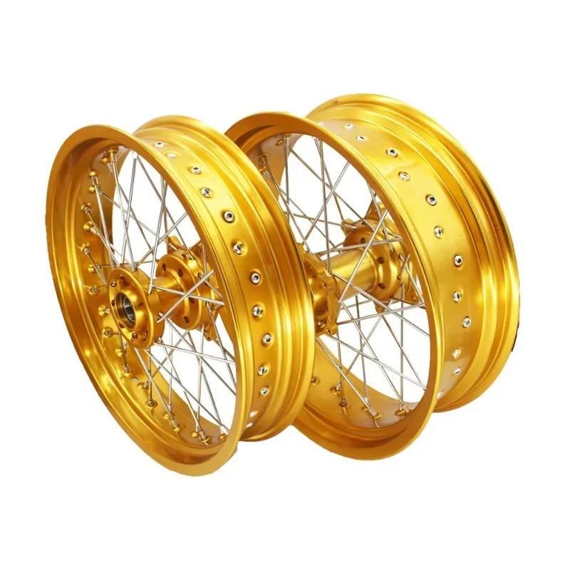 

2025 New Style 17 Inch Supermoto Wheels Gold Rim And Hub Racing Motorcycle Wheels Set 17" Motorcyc