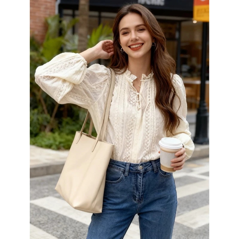 جديد شيك ربيع الخريف الدانتيل المرأة بلوزة عصرية كم طويل عادية أنيقة مكتب قميص فضفاض طوق ملابس علوية أنيقة #2