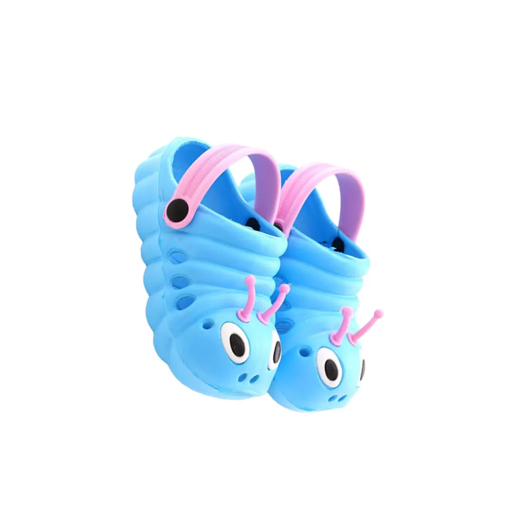 1 par de sandalias de playa para niños y niñas, zapatillas antideslizantes de verano con dibujos de oruga, color azul, talla 24, longitud 14,5 cm, ligeras y cómodas