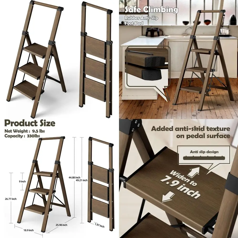 

Taranta 3 Step Ladder, Portable Folding Ladder with Wide Pedal, Lightweight Aluminum Step Stool with Convenient Handgrip, 330 lb