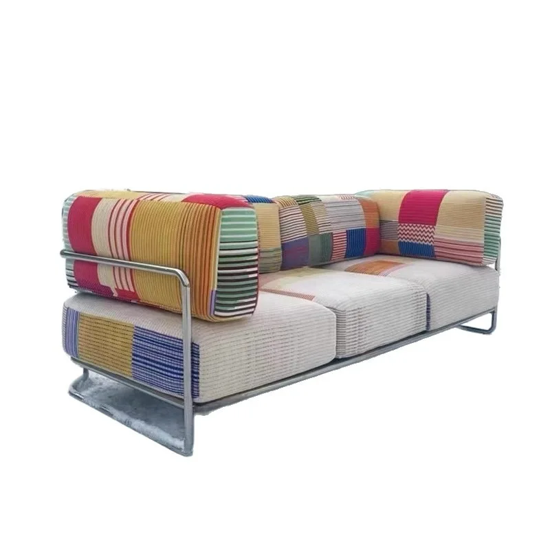 Rainbow sofa medieval designer sofa stainless steel dopamine color straight row fabric sofa