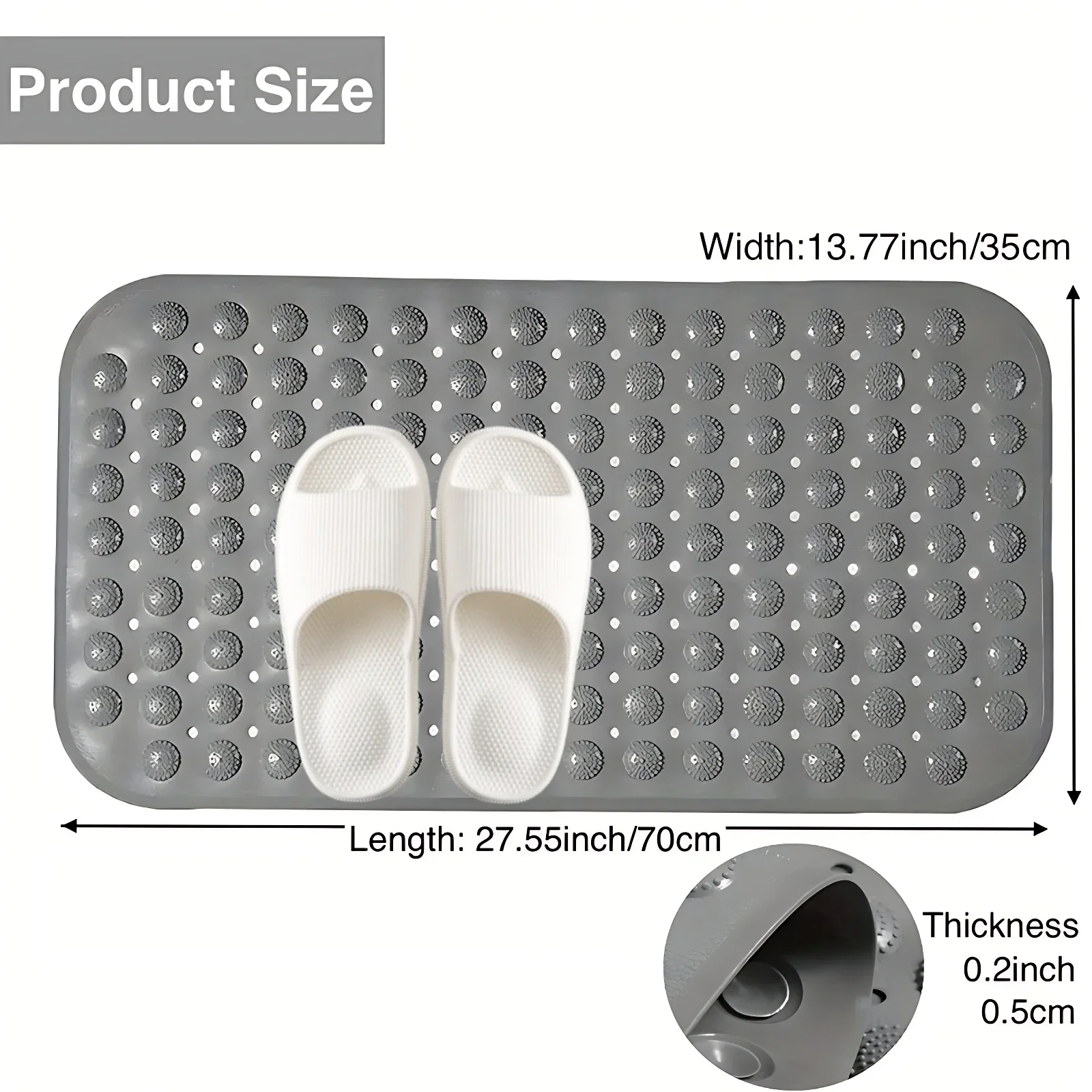 1pc Massage Shower Mats for Bathtub Non Slip Bath Mats PVC 35x70cm Bathroom Safe Mats for Tubs, Bath Rugs Machine Washable