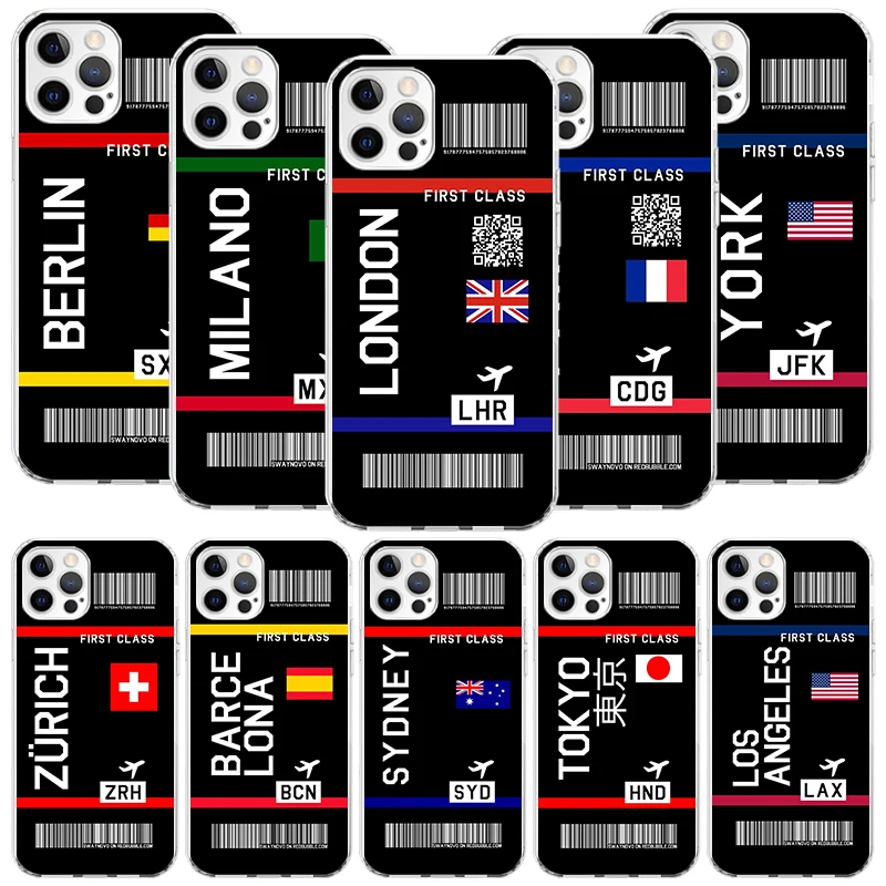 Coque de téléphone personnalisée motif billet d'avion avec code-barres pour iPhone 17 Air 16 15 Plus 11 14 Pro Max 13 Mini 12 7 8 + SE