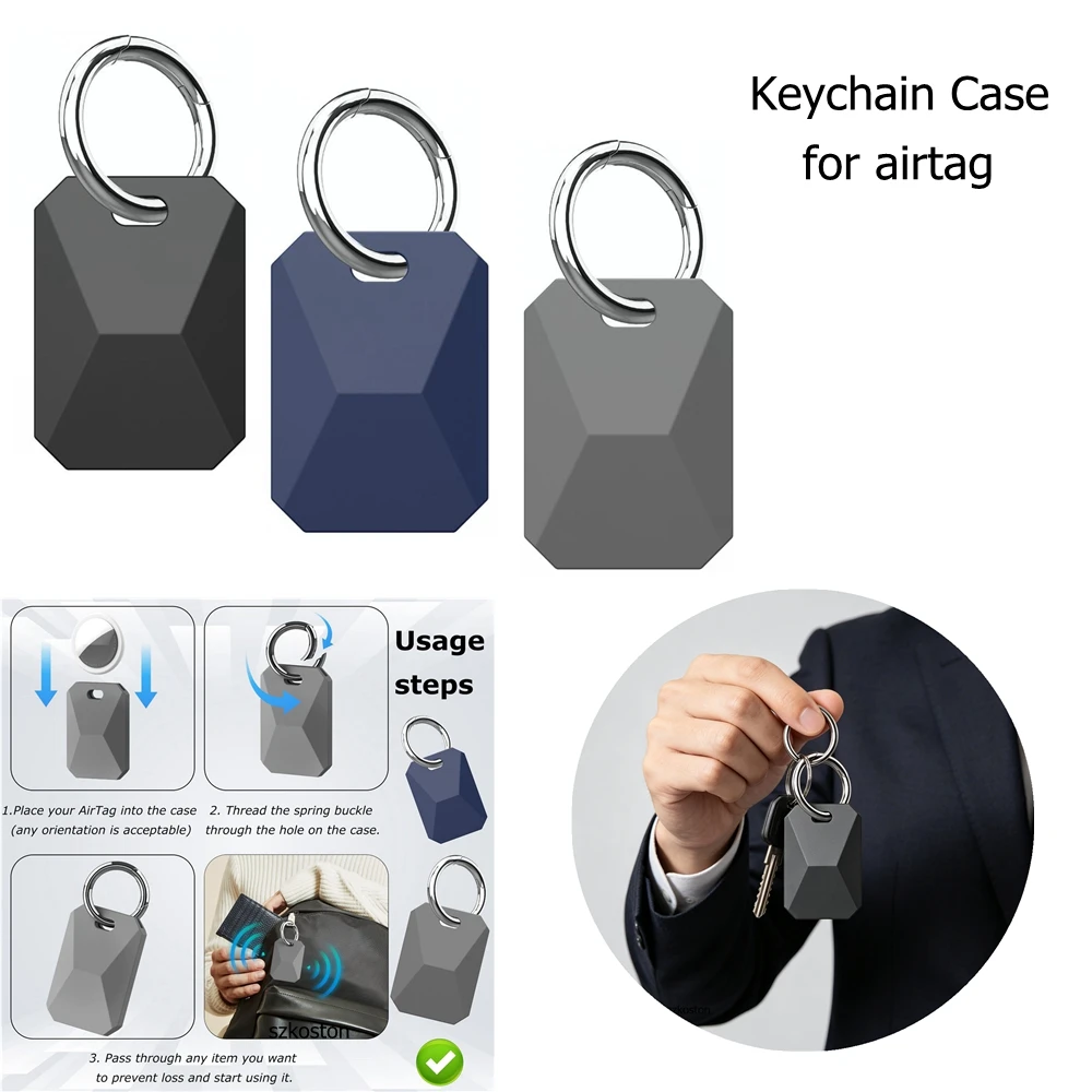Stoßfeste Rundumschutzhülle mit Schlüsselring für Apple AirTag, Anhänger-Design für AirTag, Schlüssel, Koffer & Taschen