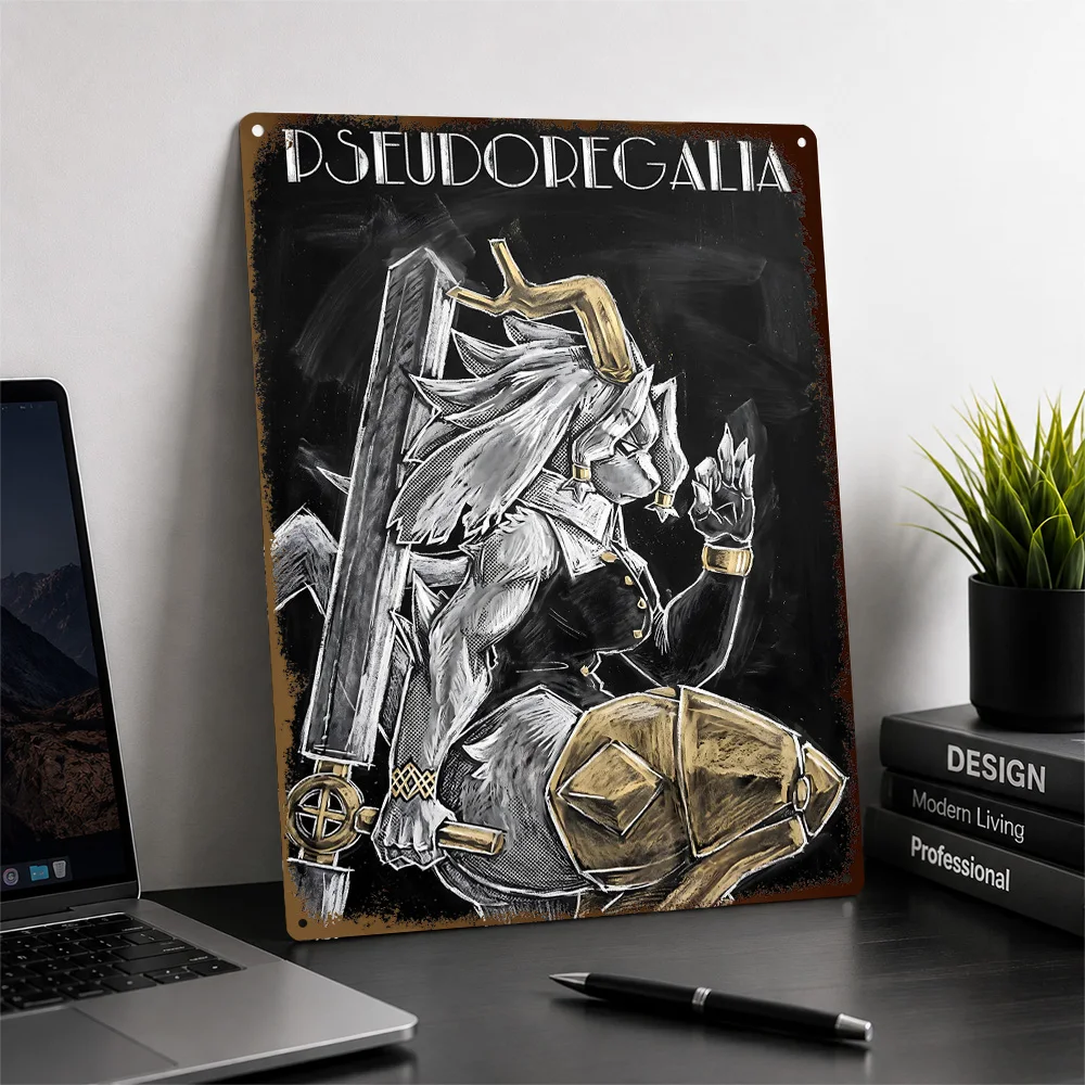 Pseudoregalia Sybil Seated Warrior Textured Poster Customized Metal Tin Sign Dark Realm Style Wall Art For Collector Den Decor