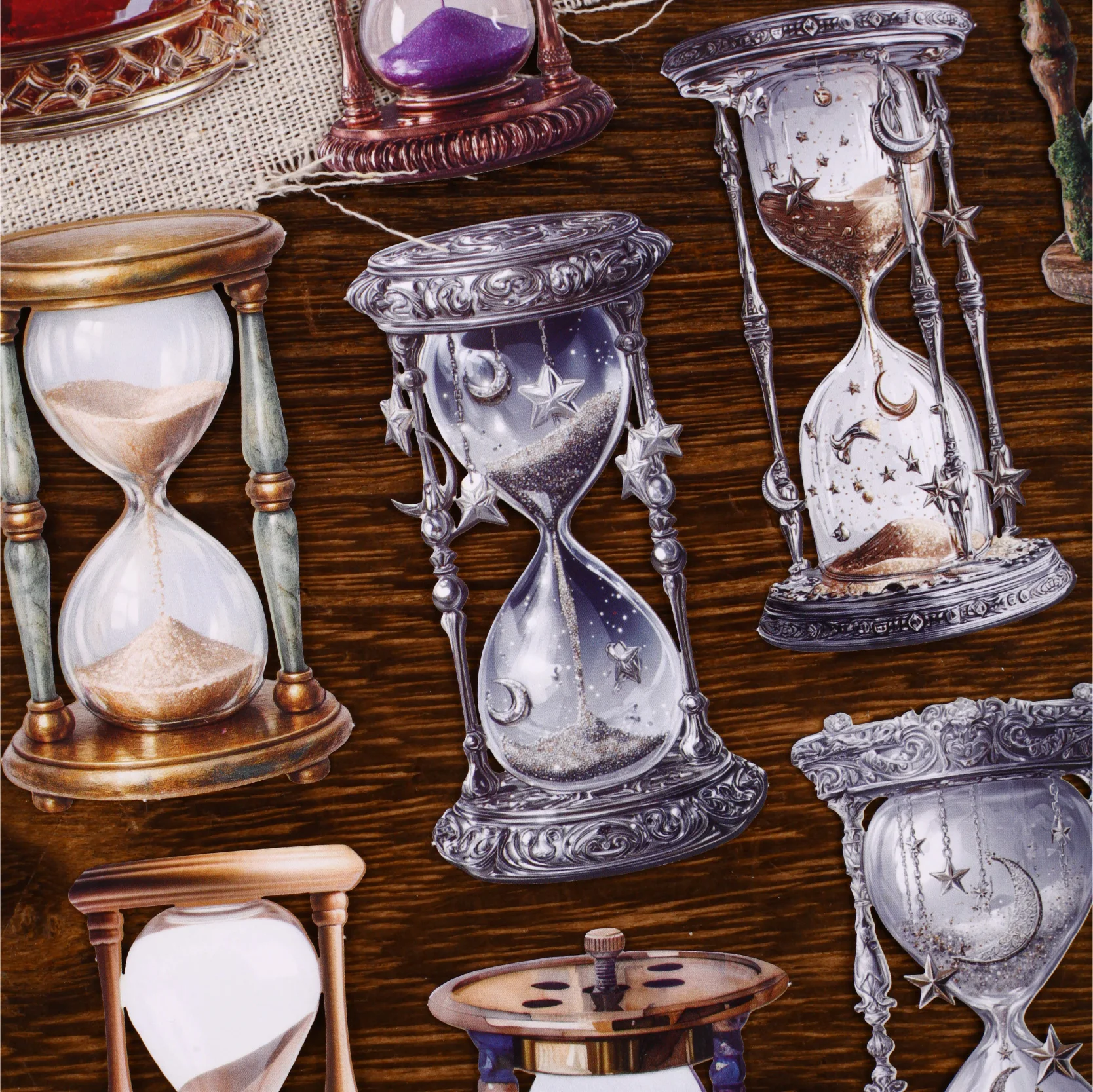 8 Stück/Packung Zeitvertreib-Serie Retro Ins Magische Sanduhr Selbstklebende Dekorative Aufkleber DIY Handgemachte Scrapbook Ästhetische Zubehörteile