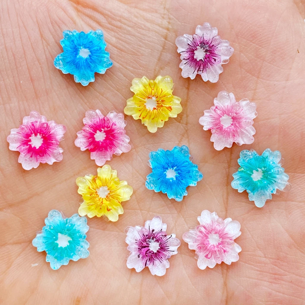 50Pcs 11mm Mini Colorful Snowflake Nail Art Resin Nail Art Charms Flower Shaped Manicure Supplies