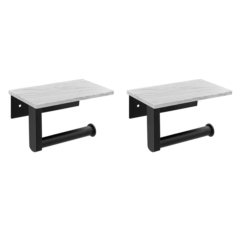 Soporte de papel higiénico de mármol A03F-2X con estante, portarrollos de papel higiénico, soporte de pared para gabinete de baño decorativo, negro