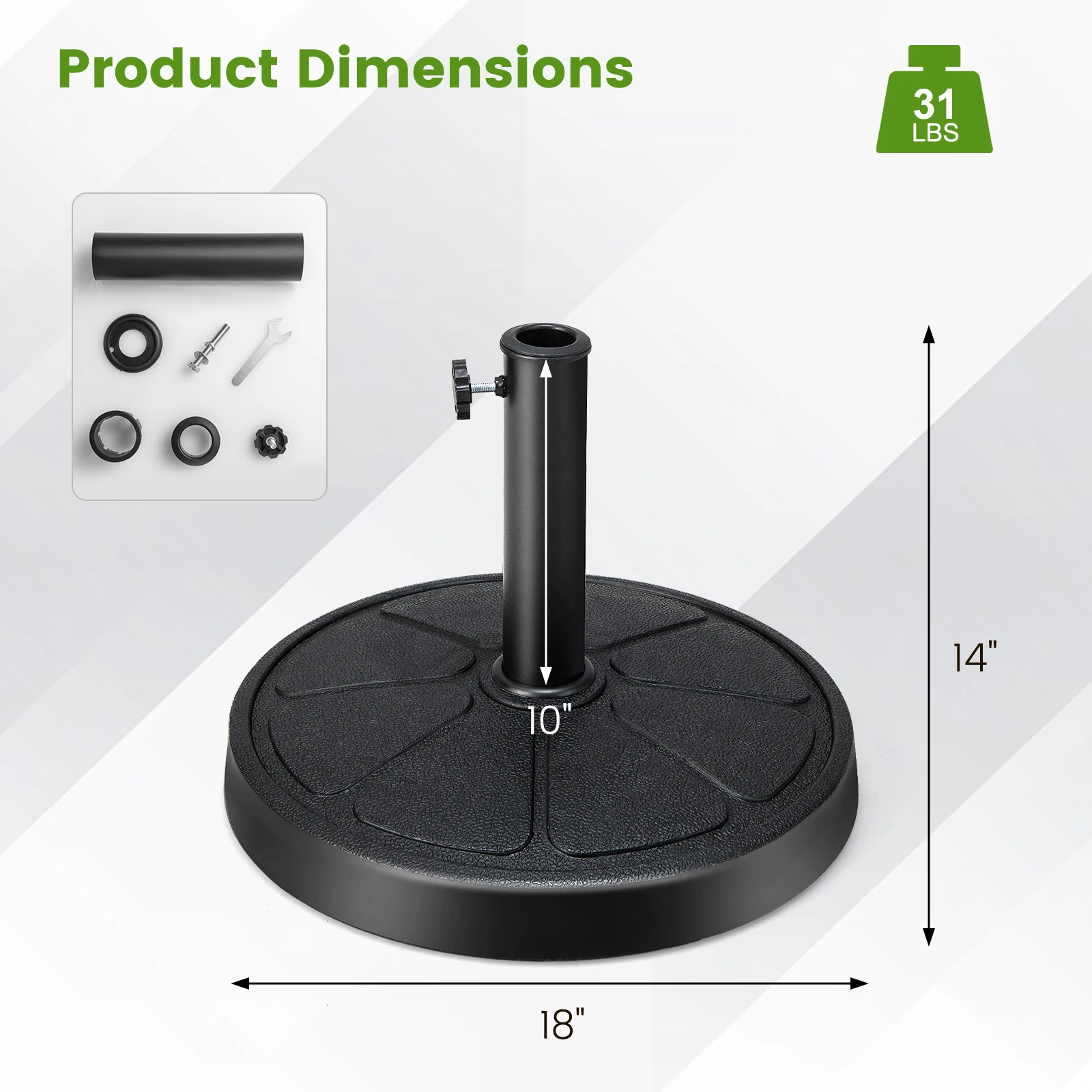 Paraguas redondo para Patio, Base pesada, mesa resistente, soporte de mercado para exteriores, 31 libras