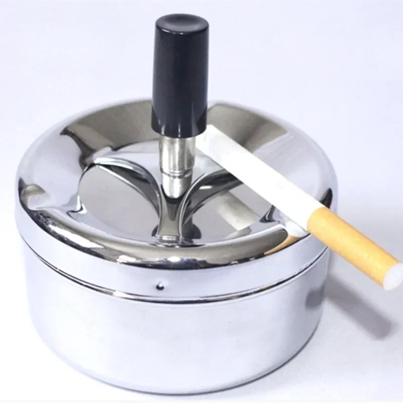 

New Silver Large Ashtray Spinning Metal Cigarette Smoking Ash Tray With Cover