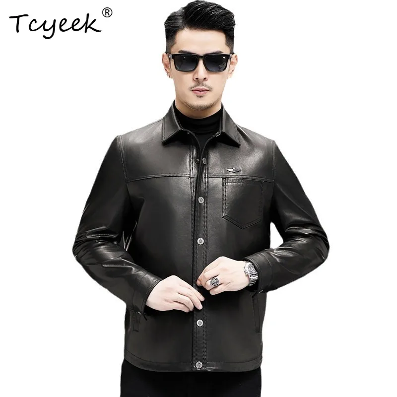 

Tcyeek Real Top Layer из козьей кожи, модная черная мужская куртка из натуральной кожи с лацканами Jaqueta De Couro Masculina 가죽자켓 자켓
