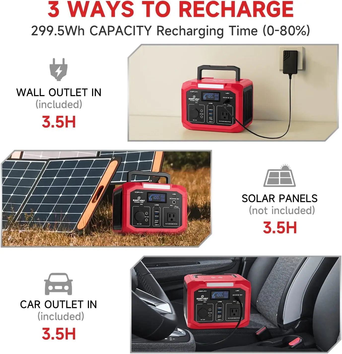 Imagem -03 - Power Station Portátil 350w 500w Surge 299.5wh 83200mah Bateria de Iões de Lítio com 110v ac Outlet Solar Generator