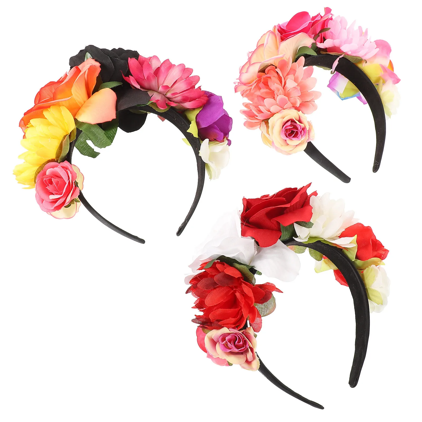 

3 шт., повязки на голову с готическим цветком, реалистичные регулируемые головные уборы в стиле розы для вечеринки, фестиваля, косплея, мексиканские аксессуары для волос