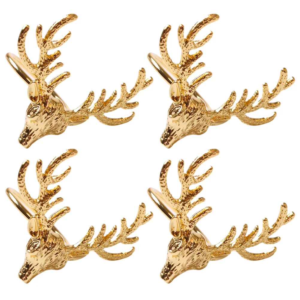 4 Pcs Deer Head Napkin Rings Alloy Table Decors Tableware Accessories Buckles Creative Elk Xmas Party Festival