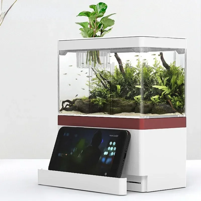 Mini Self-circulating Fish Tank with Charging Filter, Desktop, Household, Water Free Ecological Aquarium, Living Room