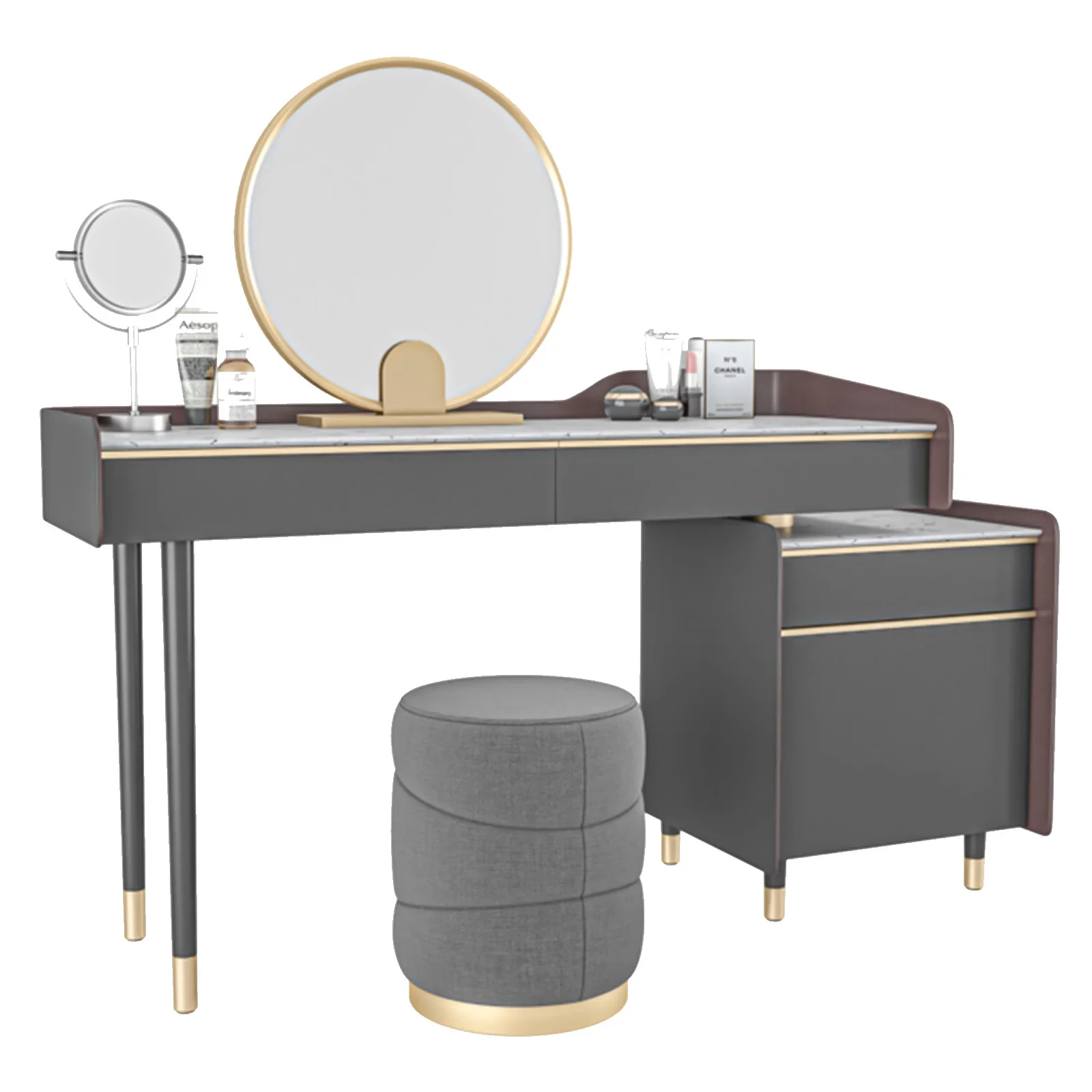 

Modern Bedroom Gray Luxury Marble Top With Mirrored Dresser Chest