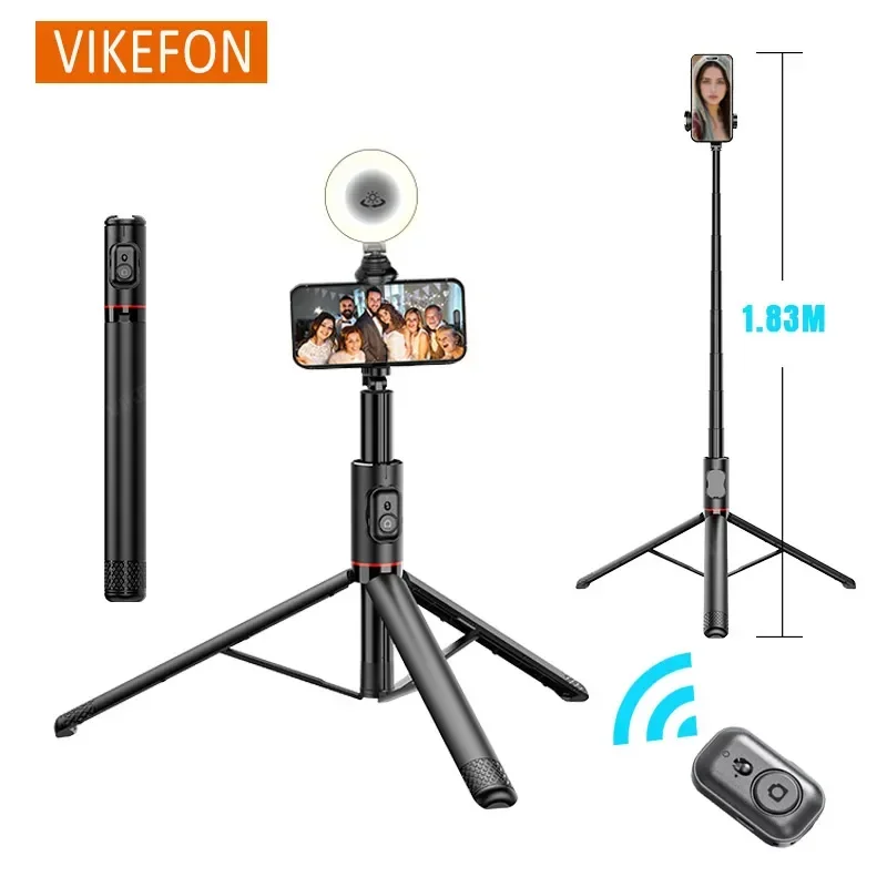 Scalable Bluetooth Selfie Stick Phone Holder Aluminum Alloy 1.83m Tripod with Fill Light for Smartphones Outdoor Shooting Live