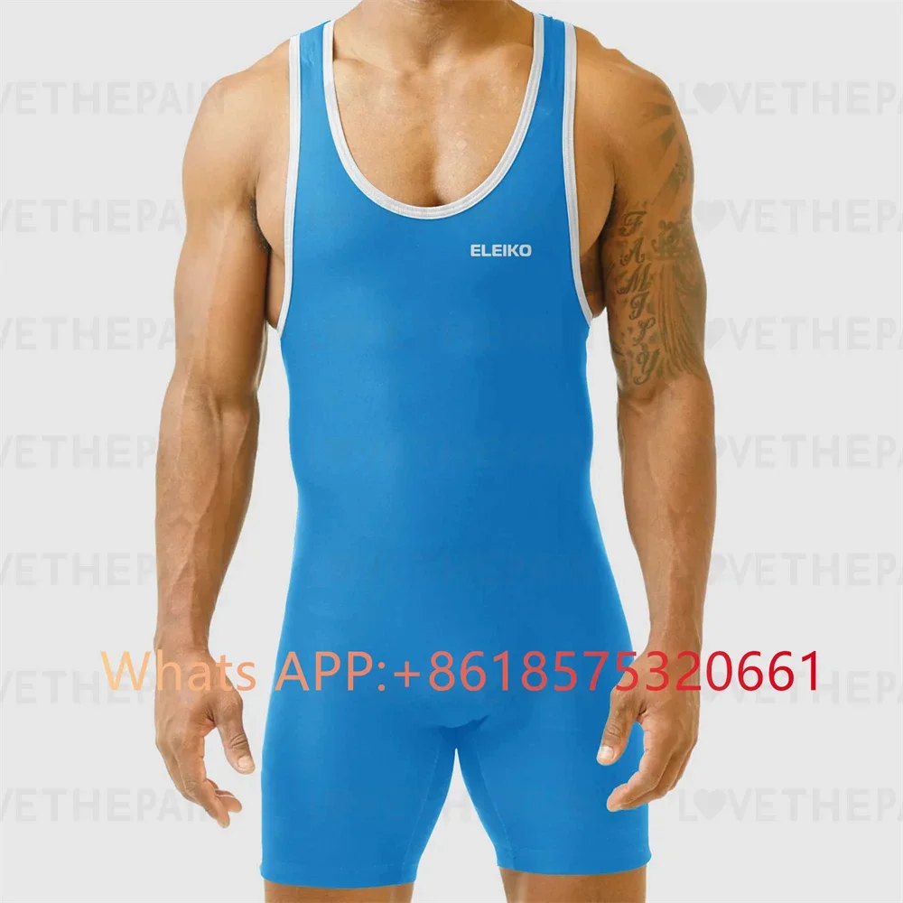 2024 Men\'s Wrestling Singlet Suit Sleeveless Boxing One piece Bodysuit Tummy Control Wear GYM Iron Triathlon PowerLifting Outfit