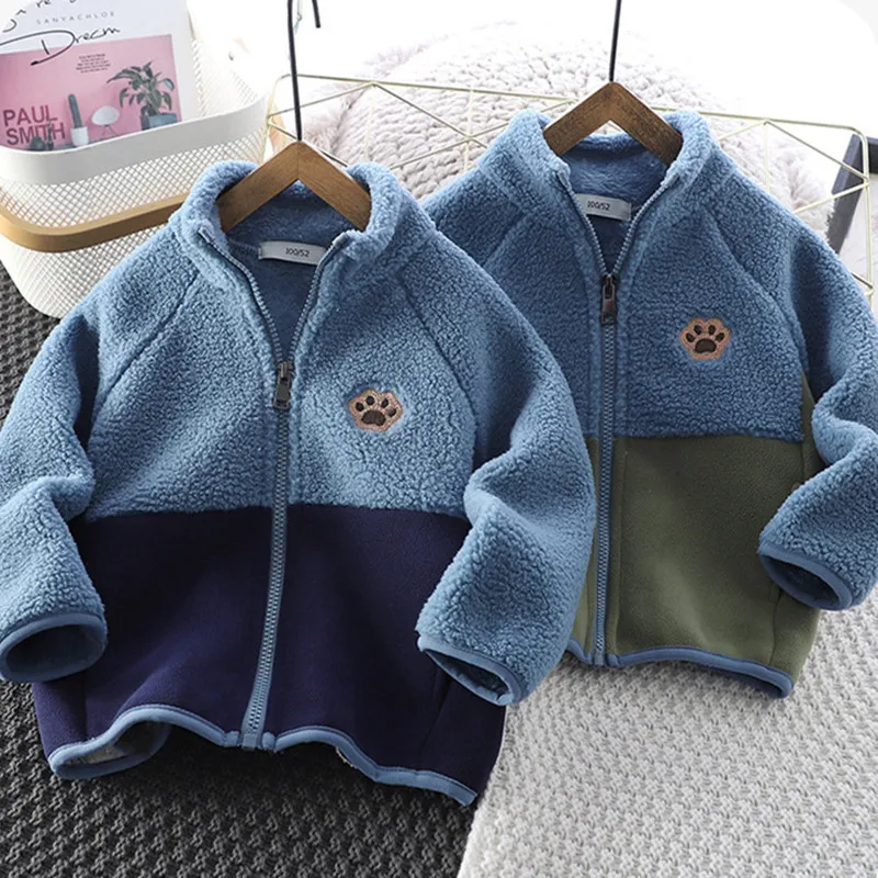Kids Fleece Jacket 2026 Spring/Autumn Fashion Kids Warm Stand Collar Coat For Baby Boys Girls 1-12 Years Outerwear
