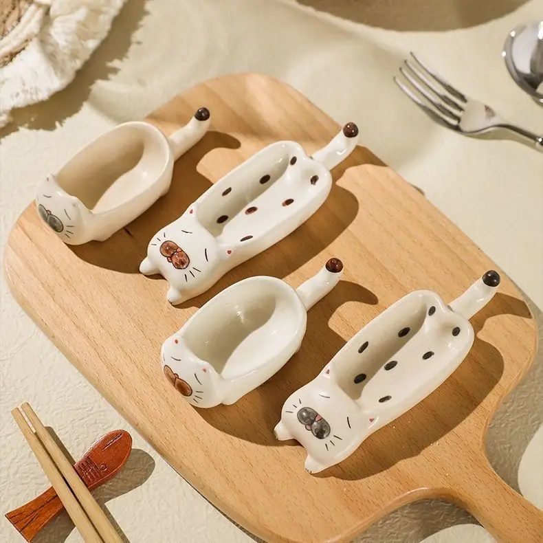 

Cute Cat-Shaped Ceramic Seasoning Dish Set with Chopsticks Holder Creative Dinner Plates