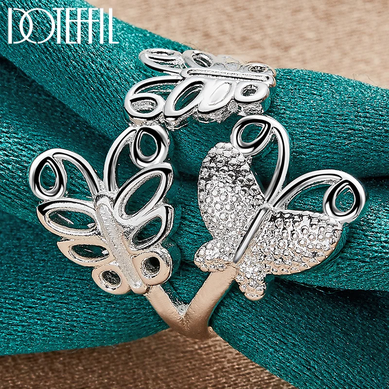 DOTEFFIL 925 Sterling Silver Three Butterfly Ring For Woman Wedding Engagement Party Fashion Charm Jewelry