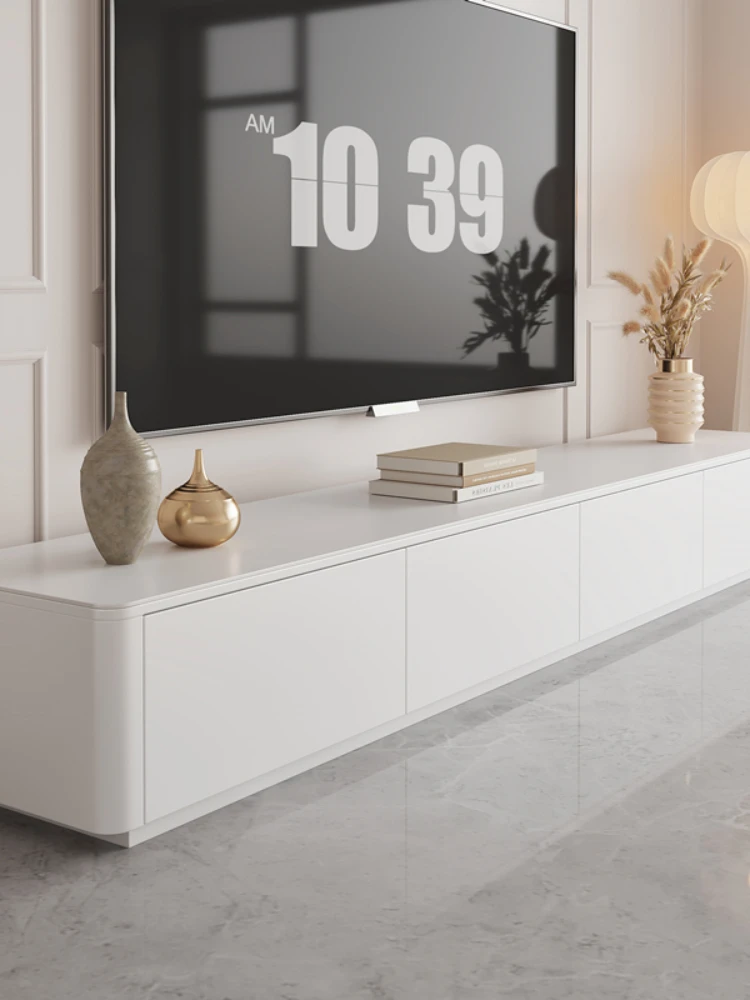 YY Light Luxury White Stone Plate Solid Wood Floor Minimalist Deck Wall Cabinet