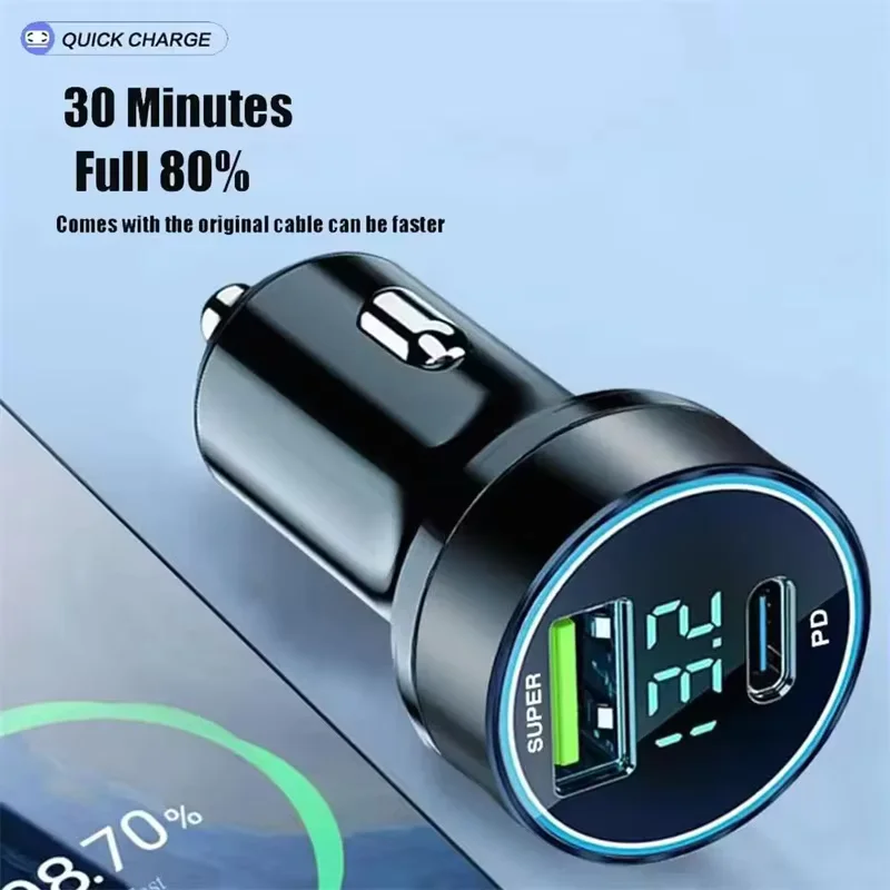 2026 120W Super Fast Charge Portable Car Charger Type C USB Adapter for iPhone 14 Pro Max Huawei - Car Lighter Splitter Included