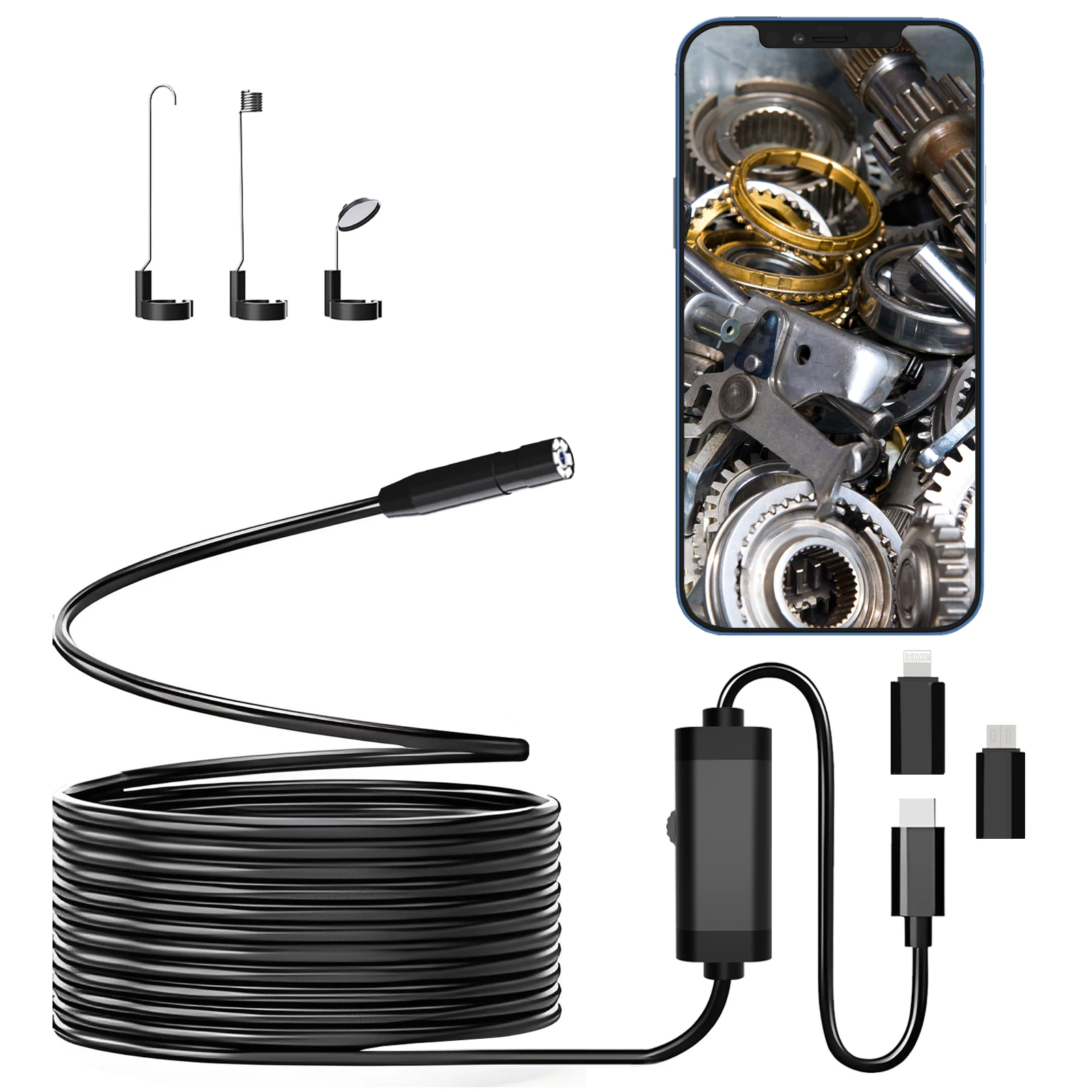 

Эндоскоп с одним объективом 8,5 мм для телефонов Android, водонепроницаемый IP67, полужесткая камера-змея 15 м