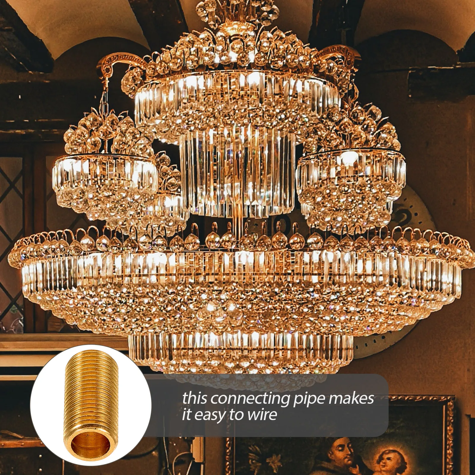 8Pcs M10 Copper Hollow Lamp Rod Durable Extension Coupling DIY Repair Part Lamp DIY Repair Part Extension Rod Coupling